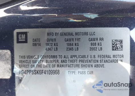 2015 Buick Verano из США, поврежденный, VIN 1G4PP5SK6F4109968